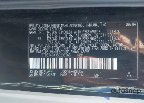 2005 Toyota Sequoia Limited V8 from USA, damaged, VIN 5TDBT48A35S235565